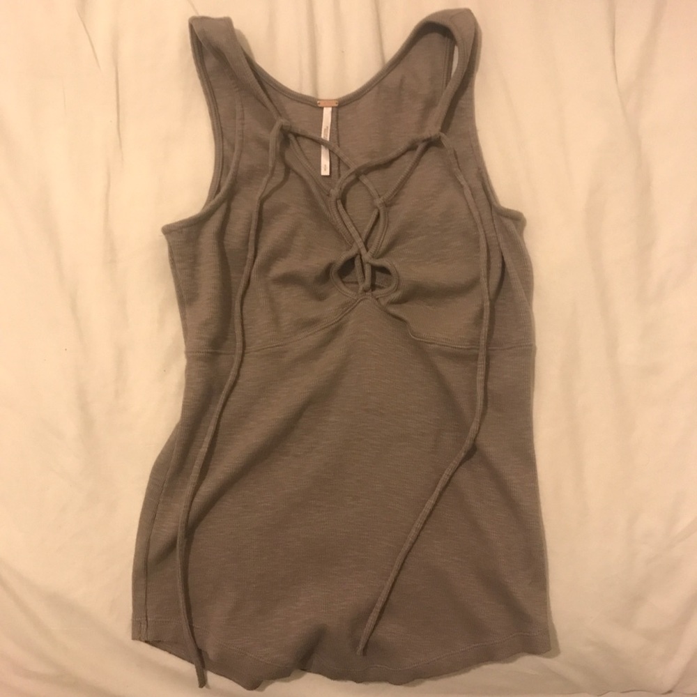 Grey Free People Lace Up Tank
